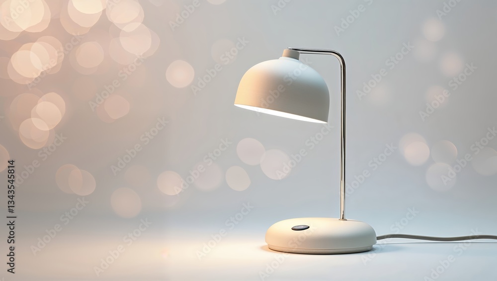 Poster elegant desk lamp illuminating a modern workspace with soft bokeh background at evening