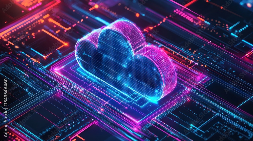 Aufkleber illuminated cloud data concept shown with connected digital circuits