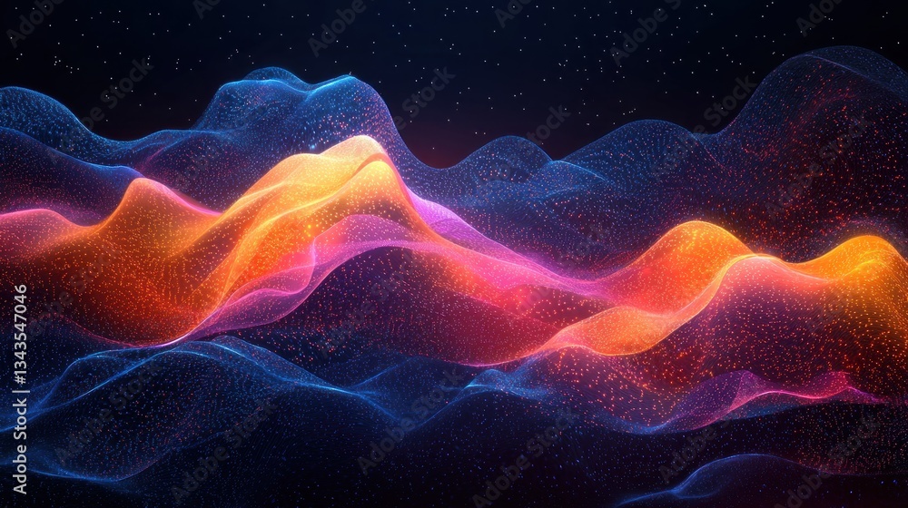 Poster abstract digital representation of flowing waves with colorful light