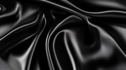 Obraz premium Glossy Black Satin Fabric with Soft Waves and Elegant Drapery