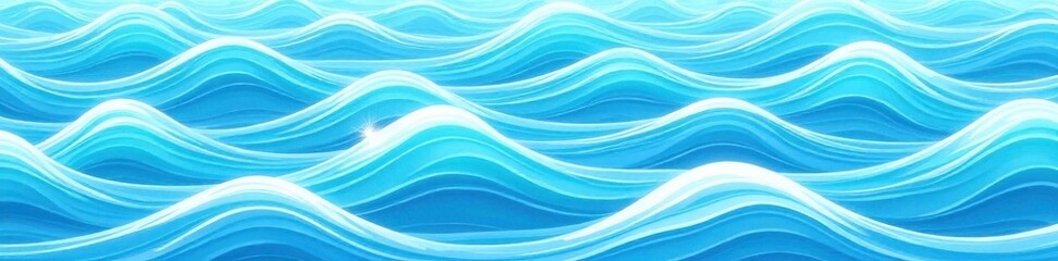 Fototapeta premium Marine seamless pattern with stylized waves on a light blue background , ocean waves,