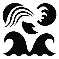  A collection of 9 black silhouette tsunami icons in vector format, perfect for disaster warning, ocean waves, and emergency alert designs. These isolated icons on a white background provide a clean a