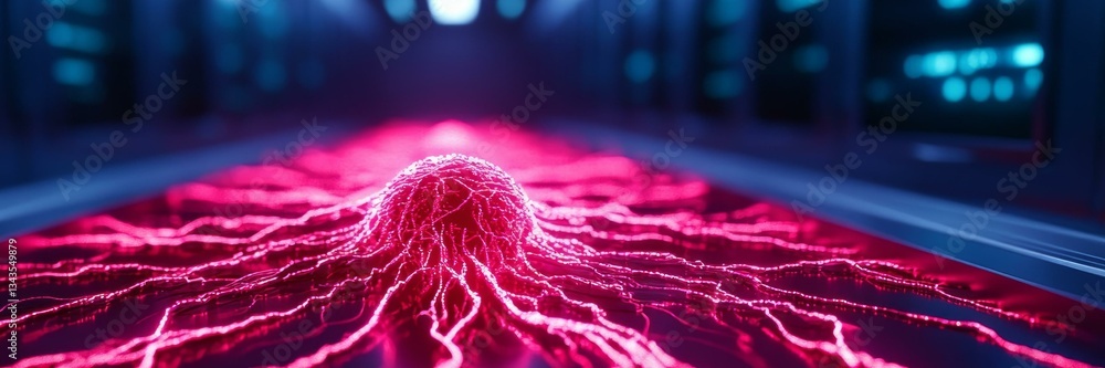 Poster futuristic glowing neural network simulation, artificial intelligence technology, digital innovation