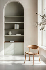 Fototapeta premium Minimalist home interior with wooden chair