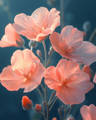 Peach-colored flowers in soft light against a dark background