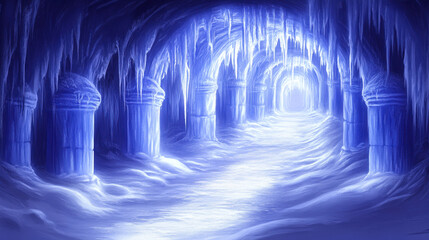 Obraz premium Enchanted Ice Cave, Fantasy, Winter Wonderland, Magical Pathway