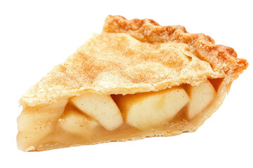 A slice of apple pie showcasing a flaky crust filled with tender apple slices and a hint of cinnamon, Transparent background.