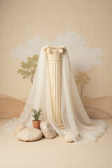 Classical Pillar with Drapery and Desert Scene