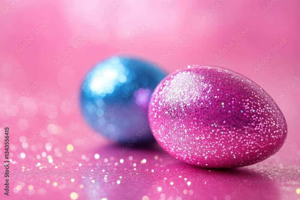Poster a chaotic easter scene with apples and assorted donuts scattered on a colorful background, creating 