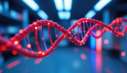 Vibrant 3D Rendering of DNA Helix with Colorful Light Effects