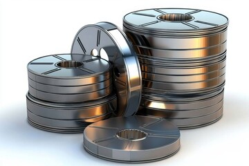 A conceptual representation of cinema with stacked white boxes.