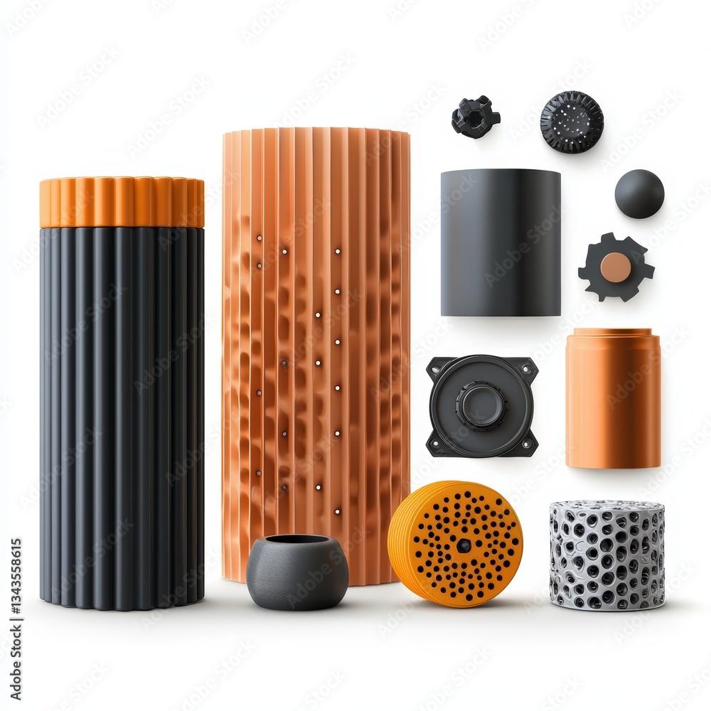 Poster colorful cylindrical objects showcasing unique textures and patterns, perfect for design projects an