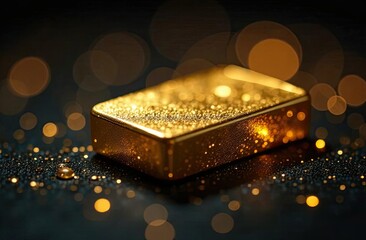 Bar of gold, close up, dark background. Business concept