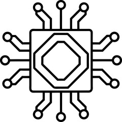 Black and White CPU Icon Illustrating Computer Component Technology, Electronic Circuitry, and Advanced Processing Capabilities