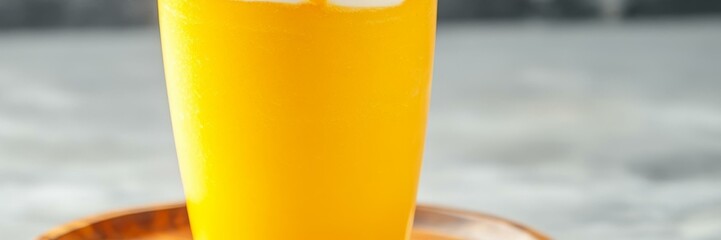 Freshly squeezed orange juice in a tall glass, refreshing summer drink, healthy citrus beverage