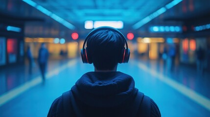 Solitude in the City's Blue Glow: A Man Lost in Music