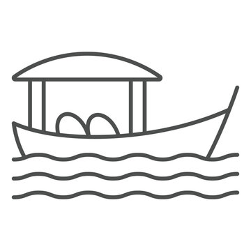 recommend clip art: Thai boat floating at water thin line icon, thailand resort concept. Vector graphics. Water transport sign on white background, outline style icon for mobile or web design.