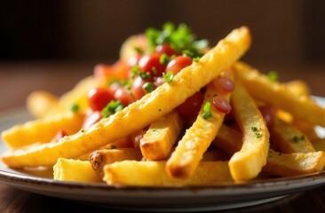 French fried potatoes in wooden pot, close up