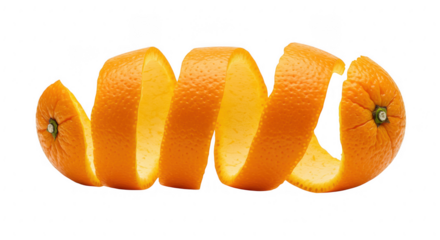 A close up of an orange peel spiraling in a continuous strip