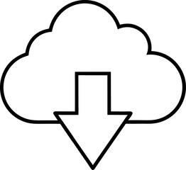 Cloud Download Icon Data Transfer, Storage, Network, and Backup Concept in a Simple Line Art Style