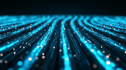 Glowing blue LED lights forming abstract digital patterns, futuristic technology concepts, data network background