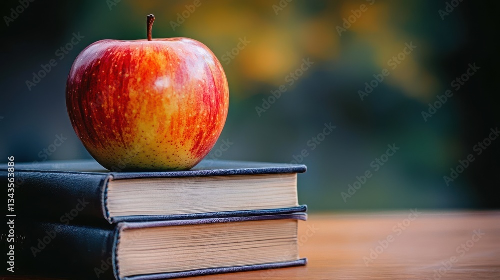 Aufkleber the symbolism of knowledge an apple on top of books signifying education and learning in a vibrant s