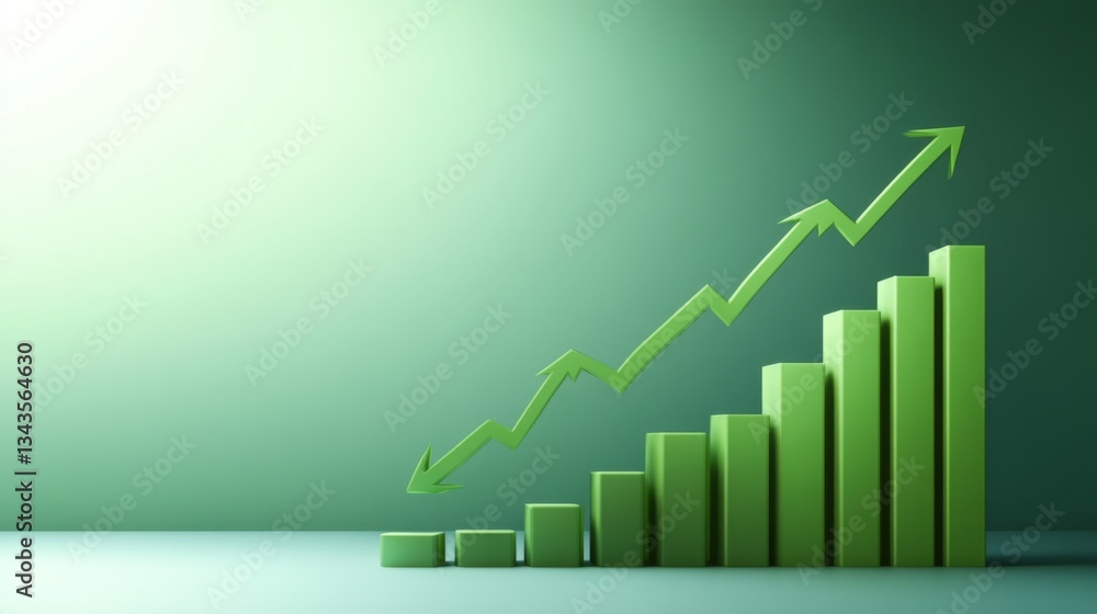 Poster a vibrant green d graph with upward growth, showcasing a steady increase in values with arrows point