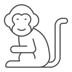 Monkey thin line icon, zoo animals and wildlife concept. Vector graphics. Small ape animal sitting sign on white background, outline style icon for mobile or web design.