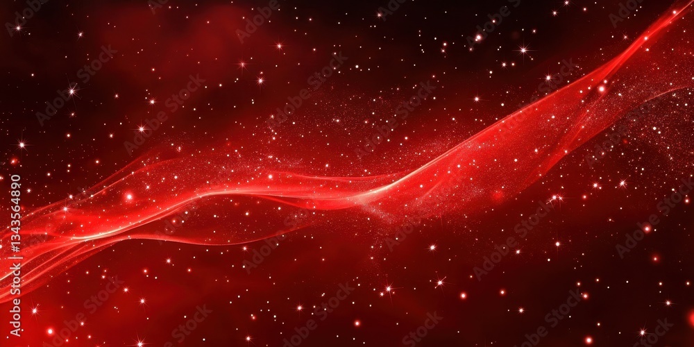 Wall mural red flowing ribbon effect with sparkling lights in the background