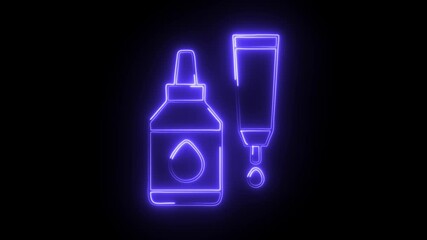 Glowing neon adhesive material icon isolated on black background. HD Video motion graphic animation