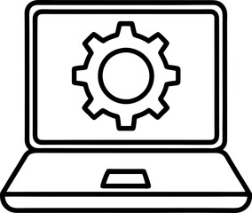 Laptop with Gear on Screen Technology, Settings, Engineering, Configuration and Process Symbol Isolated Line Art Icon