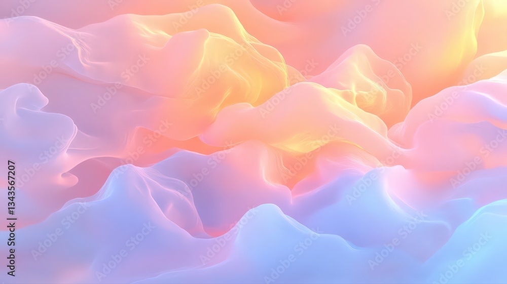 Poster pastel abstract landscape with flowing shapes and soft color gradients