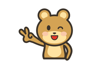 笑顔でピースをするかわいいクマさんの上半身イラスト