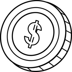 Minimalist Dollar Coin Outline Financial Icon, Currency Symbol, Business, and Economy