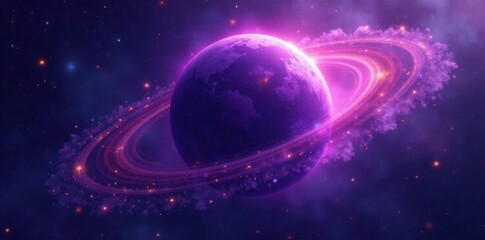 Fototapeta premium Swirling purple gas planet surrounded by a halo of stars, glowing gas, extraterrestrial