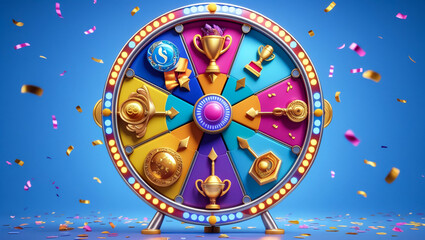 Fototapeta premium Fortune wheel spin, lucky win game and jackpot roulette, vector lottery gamble. Wheel of fortune with arrow for dollar money prize, lose or luck jackpot, casino or poker bets chance drum