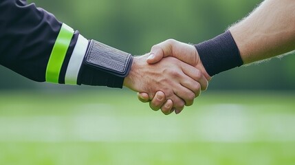 Two people shaking hands outdoors
