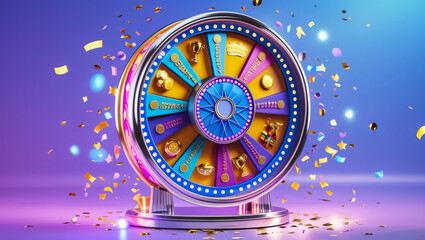 Fortune wheel spin, lucky win game and jackpot roulette, vector lottery gamble. Wheel of fortune with arrow for dollar money prize, lose or luck jackpot, casino or poker bets chance drum
