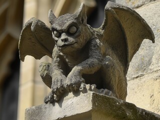Obraz premium Gargoyle Guardian: A Stone Sentinel Watching Over Ancient Architecture, a Grotesque Symbol of Medieval Protection and Gothic Heritage