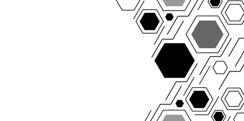 Fototapeta premium Black and White Hexagonal Abstract Geometric Background. Minimalist Tech-Inspired Hexagon Pattern on White. Hexagon. Technology. 