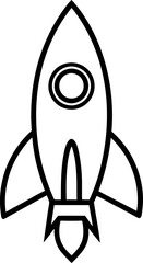 Minimalist Rocket Ship Icon Space Exploration and Startup Concept Black Outline on White Background