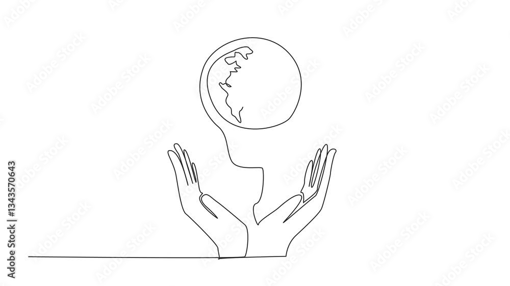 Poster animated self drawing of single continuous line drawing bulb lamp is in the middle of the two open a