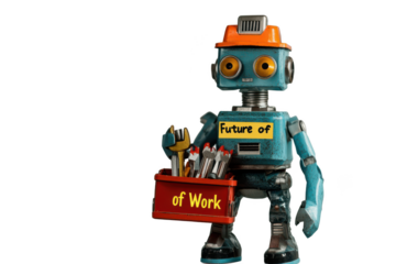 Futuristic Robot Worker with Tools Concept of Automation and Future of Work