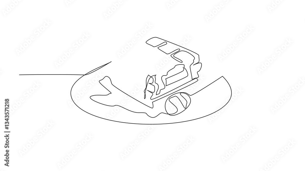 Poster animated self drawing of continuous one line drawing a square waffle dish drizzled with honey. appet