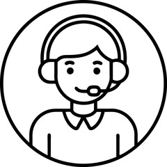 Outline Icon of Customer Service Representative with Headset in Circle for Business Support
