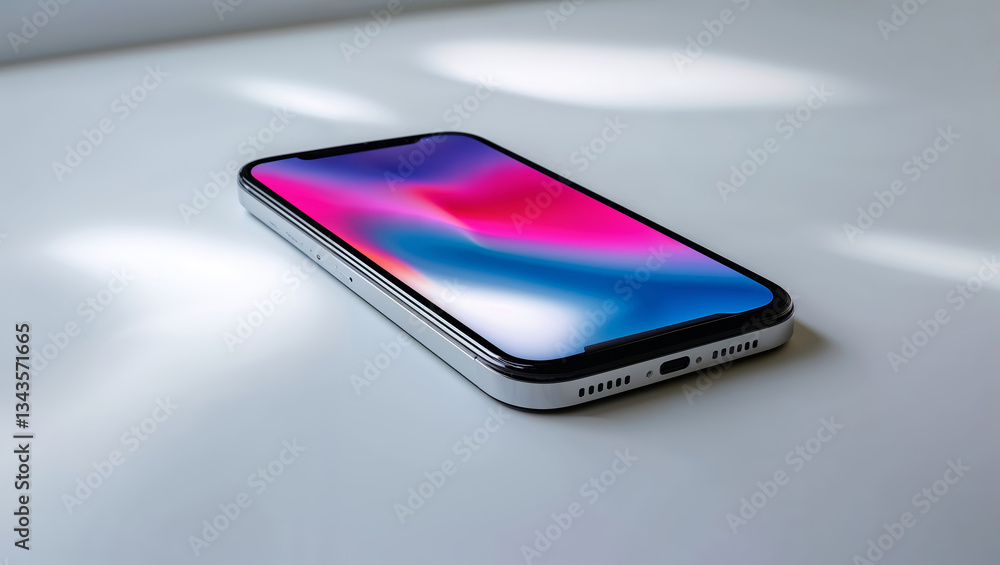 Aufkleber modern smartphone resting on a surface with vibrant screen display highlighting technology and desig