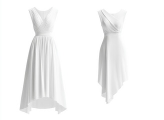 Elegant white high-low dress laid flat showcasing its stylish design and flowing fabric for fashion enthusiasts