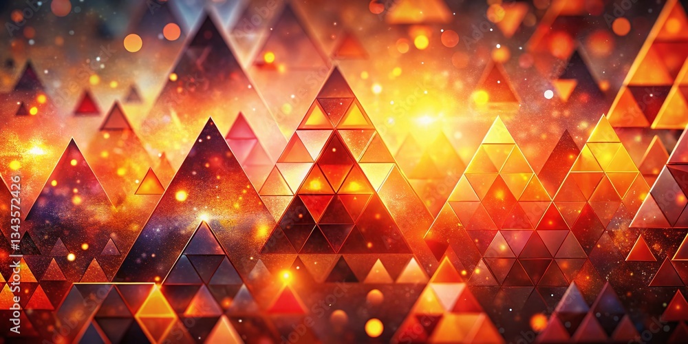 Poster abstract red orange triangle bokeh background - geometric design stock photo