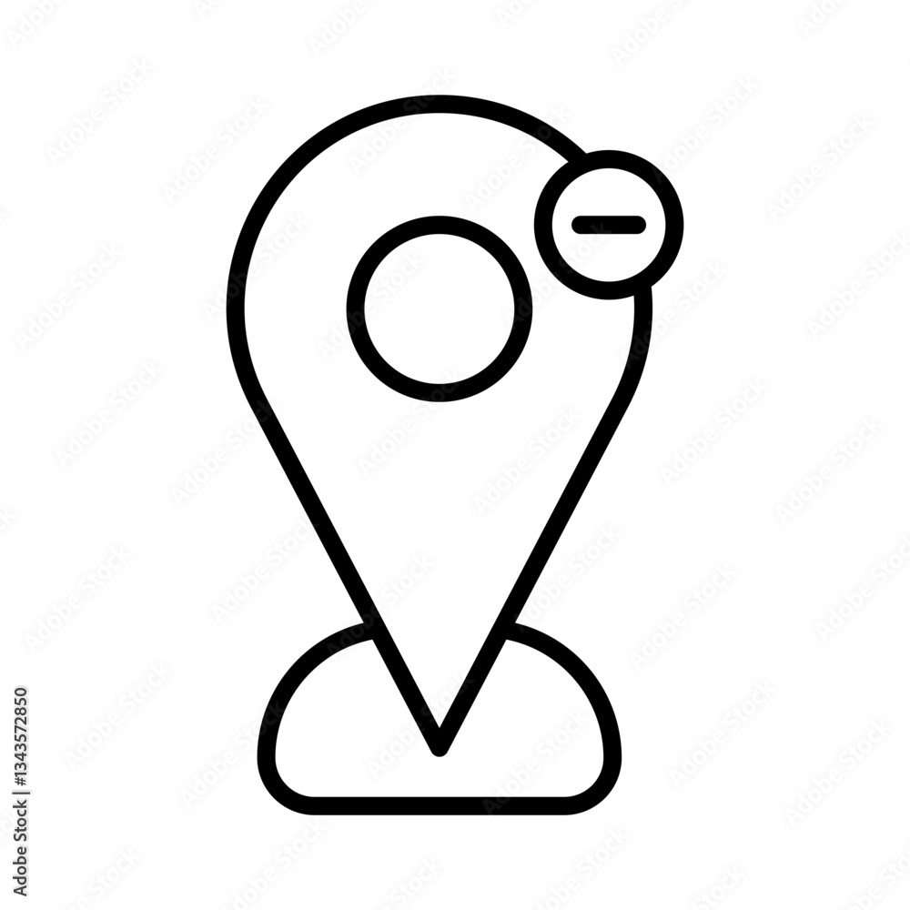 Poster location pin with minus symbol icon for map applications, navigation systems, and location managemen