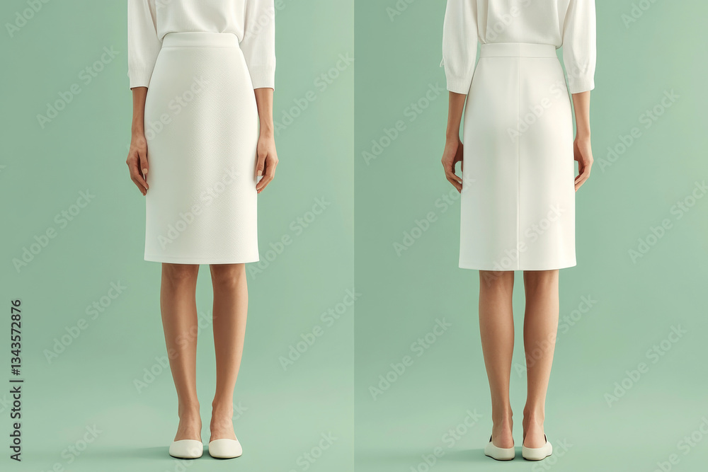Poster white midi skirt showcased on model in a minimalist studio setting with soft lighting